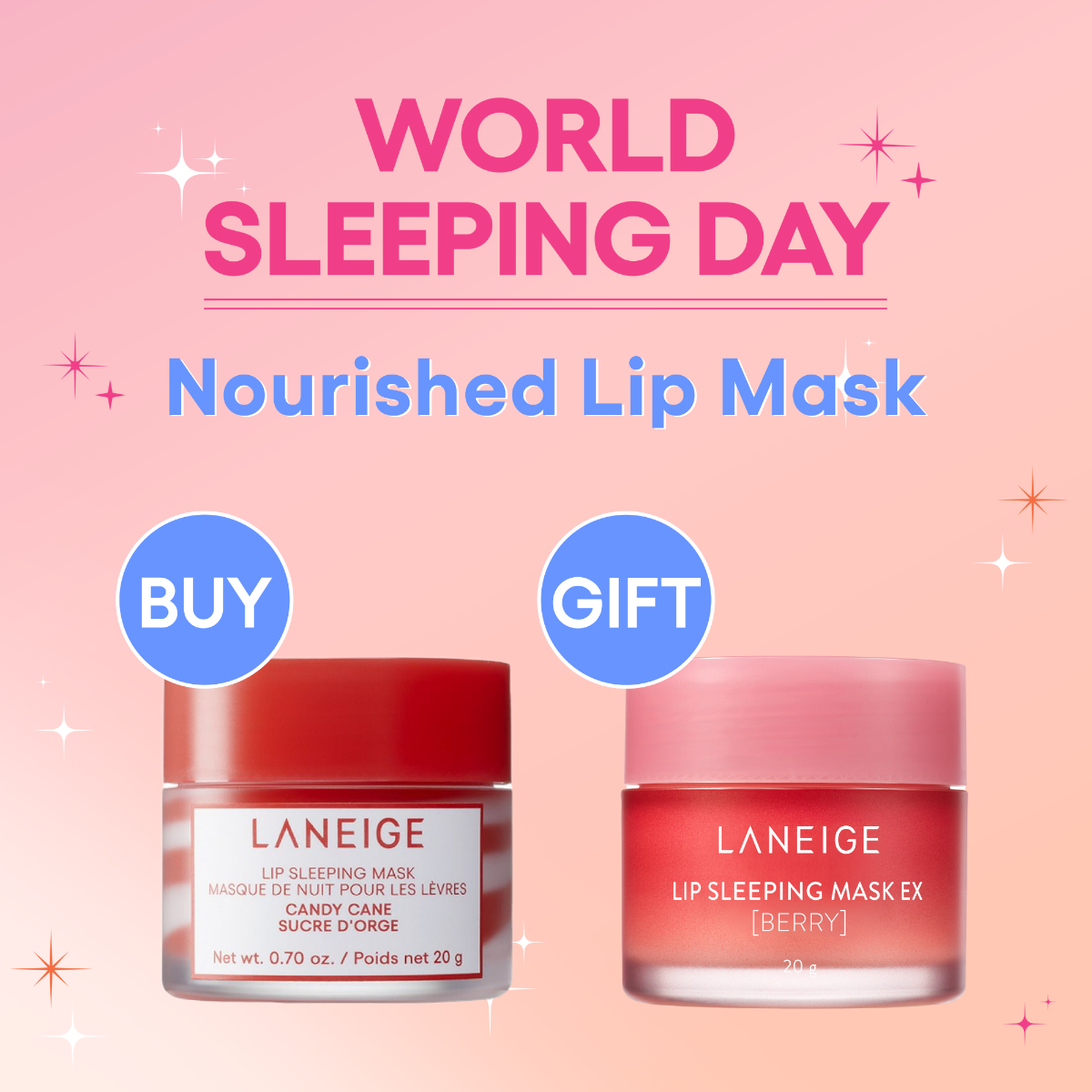 【Buy 1 Get 1 Free】Lip Sleeping Mask Candy Cane Set  (Value: $330)