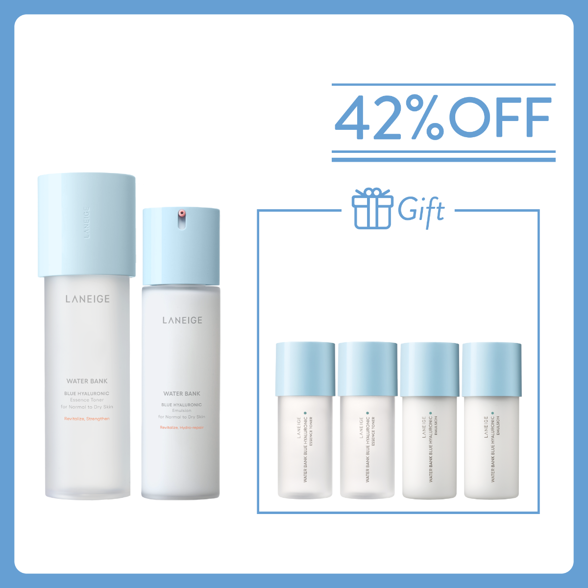 【Free 200ml】Water Bank Blue Hyaluronic Duo Set - For Dry Skin (Value: $870)